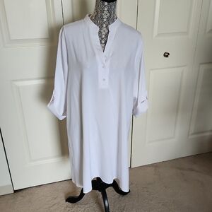 White Casual Button Down Dress with Mandarin Collar